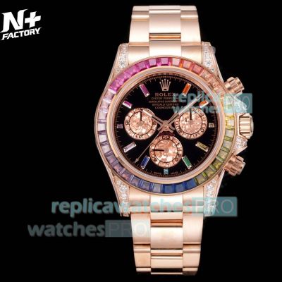 N+ Factory Swiss Rolex Rose Gold Rainbow Daytona 7750 Chronograph 904L Replica Watch 